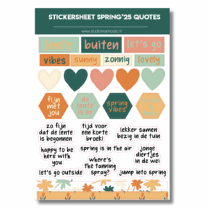 Studio Ins & Outs - Stickervel Quotes Lente 2025 - Tekststickers - Voorjaar Quotes en Hartjes - Voorjaar Kleuren - 27 Stickers