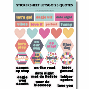 Studio Ins & Outs - Stickervel Quotes Let's Go 2025 - Tekststickers - Stickers Met Quotes, Uitjes & Hartjes - Vrolijke Kleuren - 27 Stickers