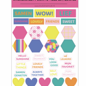 Studio Ins & Outs - Stickervel Quotes Positive Vibes'25 - Tekststickers - Stickers Met Quotes, Vriendschap & Hartjes - Vrolijke Kleuren - 27 Stickers