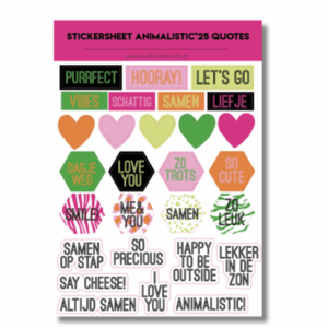 Studio Ins & Outs - Stickervel Quotes Animalistic'25 - Tekststickers - Stickers Met Quotes, Dieren & Hartjes - Neon Kleuren - 27 Stickers