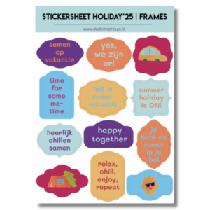 Studio Ins & Outs - Stickervel Frames Holiday'25 - Stickers Met Frames En Banners - Vakanties Tekst Stickers - 12 Vakantie Stickers En Plaatjes