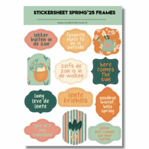 Studio Ins & Outs - Stickervel Frames Lente 2025 - Stickers Met Frames En Banners - Lente Tekst Stickers - 12 Lente Stickers En Plaatjes