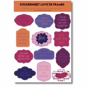 Studio Ins & Outs - Stickervel Frames Love 2025 - Stickers Met Frames En Banners - Liefde Tekst Stickers - 12 Liefdes Stickers En Plaatjes