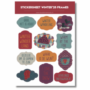 Studio Ins & Outs - Stickervel Frames Winter 2025 - Stickers Met Frames En Banners - Winter Tekst Stickers - 12 Winter Stickers En Plaatjes