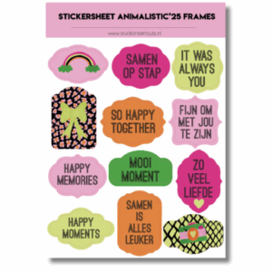 Studio Ins & Outs - Stickervel Frames Animalistic 2025 - Stickers Met Frames En Banners - Animal Print Tekst Stickers - 12 Dierenprint Stickers En Plaatjes