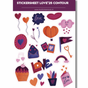 Studio Ins & Outs - Stickervel Contour - Love 2025 - Liefde Stickers - Valentijn Stickers - 20 Love Illustraties