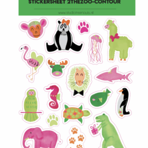 Studio Ins & Outs - Stickervel Contour - 2thezoo'25 - Dieren & Dierentuin Stickers - Zoo & Safari Stickers - 18 Dieren Illustraties