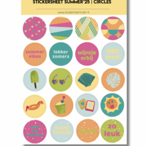 Studio Ins & Outs - Stickervel Cirkels Summer’25 - Ronde Zomerstickers - Cirkelstickers - 20 Zomer Illustraties