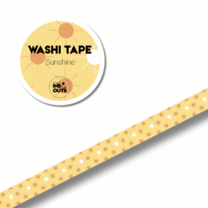 Studio Ins & Outs - Summer'25 - Brede Washi Tape - Zonnetjes - Sunshine - Masking Tape - 1,5 cm - Zonnige Print in Geel & Oranje