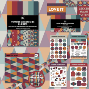 Studio Ins & Outs - Complete Creatieve Set - Winter’25 Collectie - Journaling & Scrapbooking - Stickerboek Papier Washi Tape - Warme Kleuren & Geometrische Prints