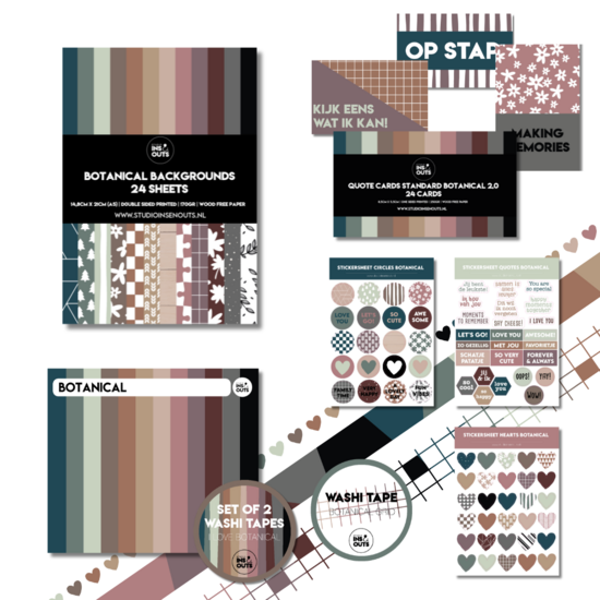 Studio Ins & Outs - Botanical - Complete Creatieve Set - Paperpad, Stickers, Washi Tape & Quote Kaartjes - Scrapbooking & Journaling Set