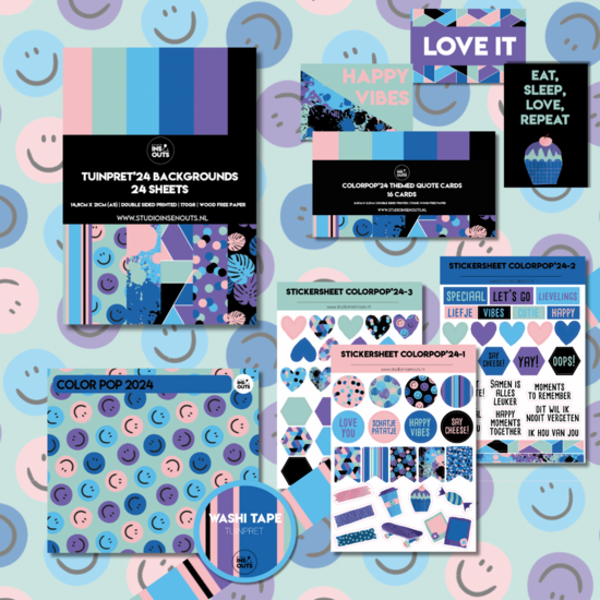 Studio Ins & Outs - Limited Creatieve Set - Colorpop Collectie - Brede Washi Tape & Stickervellen - Scrapbooking & Journaling - Felle Kleuren & Strepen