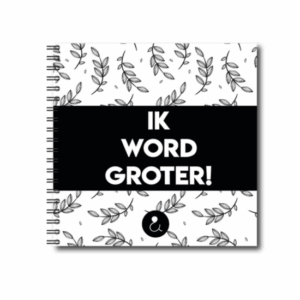 Studio Ins & Outs - Invulboek 4-12 jaar - Ik word groter - Zwart - Herinneringsboek Invulboek Kind - Kinder dagboek - Botanisch - 21x21cm - 80 Invul en foto pagina's