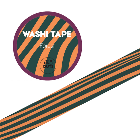 Studio Ins & Outs - Fall'25 - Brede Washi Tape - Forest - Fall ’25 - Masking Tape - 1,5 cm - Oranje-Groene Strepen in Herfsttinten