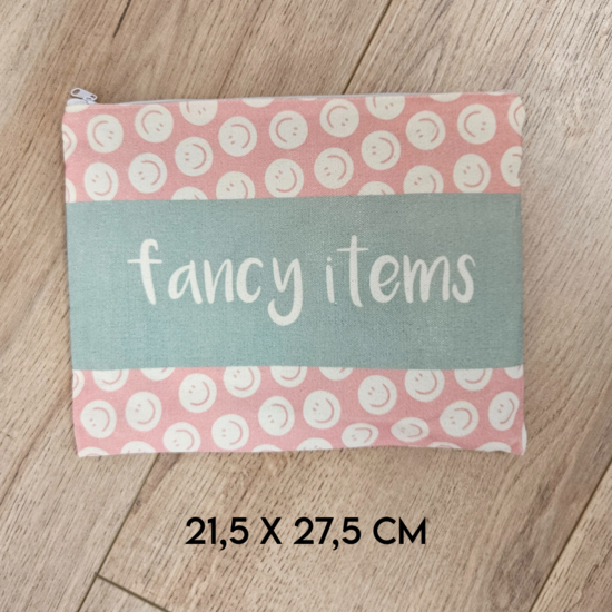 Grote Etui - Etui Met Rits - Pennenetui - Schooletui - Opbergtasje - Make Up Tasje - Roze, Groen, Smileys - Fancy Items - 21,5 x 27,5cm