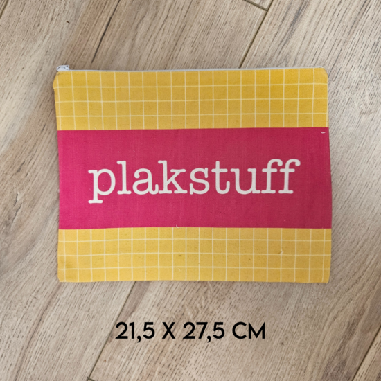 Grote Etui - Etui Met Rits - Pennenetui - Schooletui - Opbergtasje - Make Up Tasje - Geel, Roze, Hokjes - Plakstuff - 21,5 x 27,5cm