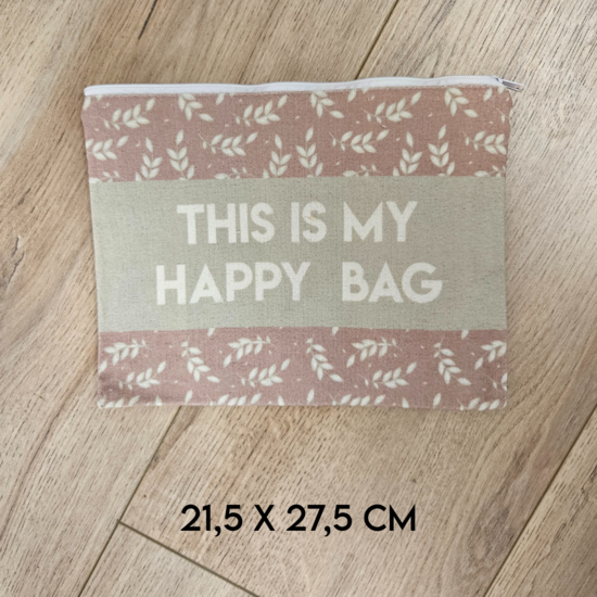 Grote Etui - Etui Met Rits - Pennenetui - Schooletui - Opbergtasje - Make Up Tasje - Roze, Beige, Botanical - This Is My Happy Bag - 21,5 x 27,5cm